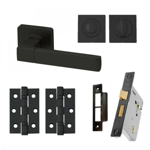 Cube Internal Bathroom Lever Handle On Square Rose Pack - Matt Black (116754)
