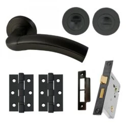 Jade Internal Bathroom Lever Handle On Round Rose Pack, Matt Black (116756)