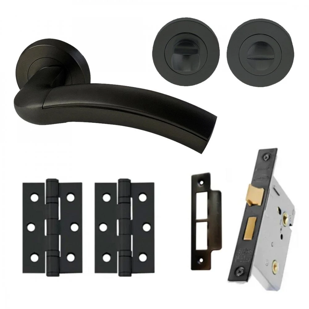 Jade Internal Bathroom Lever Handle On Round Rose Pack, Matt Black (116756) 1 Jade Internal Bathroom Lever Handle On Round Rose Pack, Matt Black (116756)