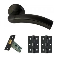 Jade Internal Lever Handle On Round Rose Handle Set - Matt Black (116755)