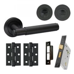 Knurled Internal Bathroom Lever Handle On Round Rose Pack - Matt Black (116758)