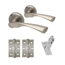 Zeta Lever On Round Rose Handle Set - Satin Nickel Plated (119104)