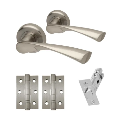 Zeta Lever On Round Rose Handle Set - Satin Nickel Plated (119104)