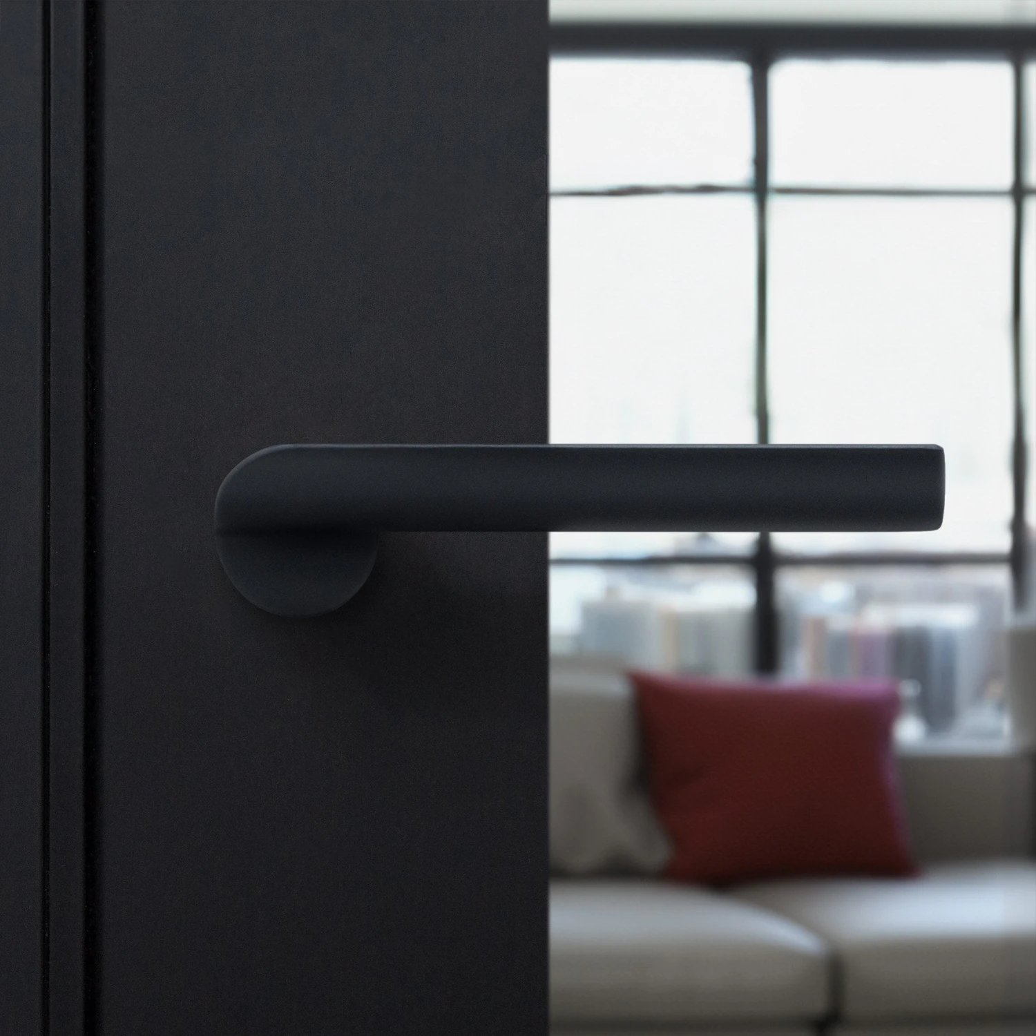 Studio Industrial Round Rose Lever Door Handle Set - Matt Black (307043) 2 Studio Industrial Round Rose Lever Door Handle Set - Matt Black (307043) - Image 2