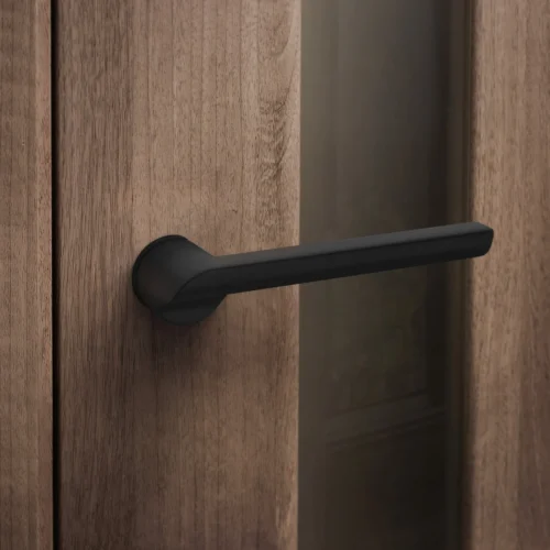 Studio Industrial Round Rose Lever Door Handle Set - Matt Black (307043) -Oak Door Store 1688639274 84558200