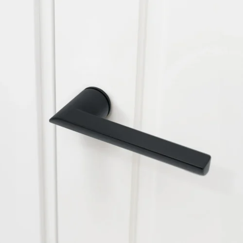 Studio Industrial Round Rose Lever Door Handle Set - Matt Black (307043) -Oak Door Store 1688639277 83979800