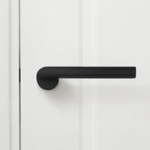 Studio Industrial Round Rose Lever Door Handle Set - Matt Black (307043) -Oak Door Store 1688639280 47268900