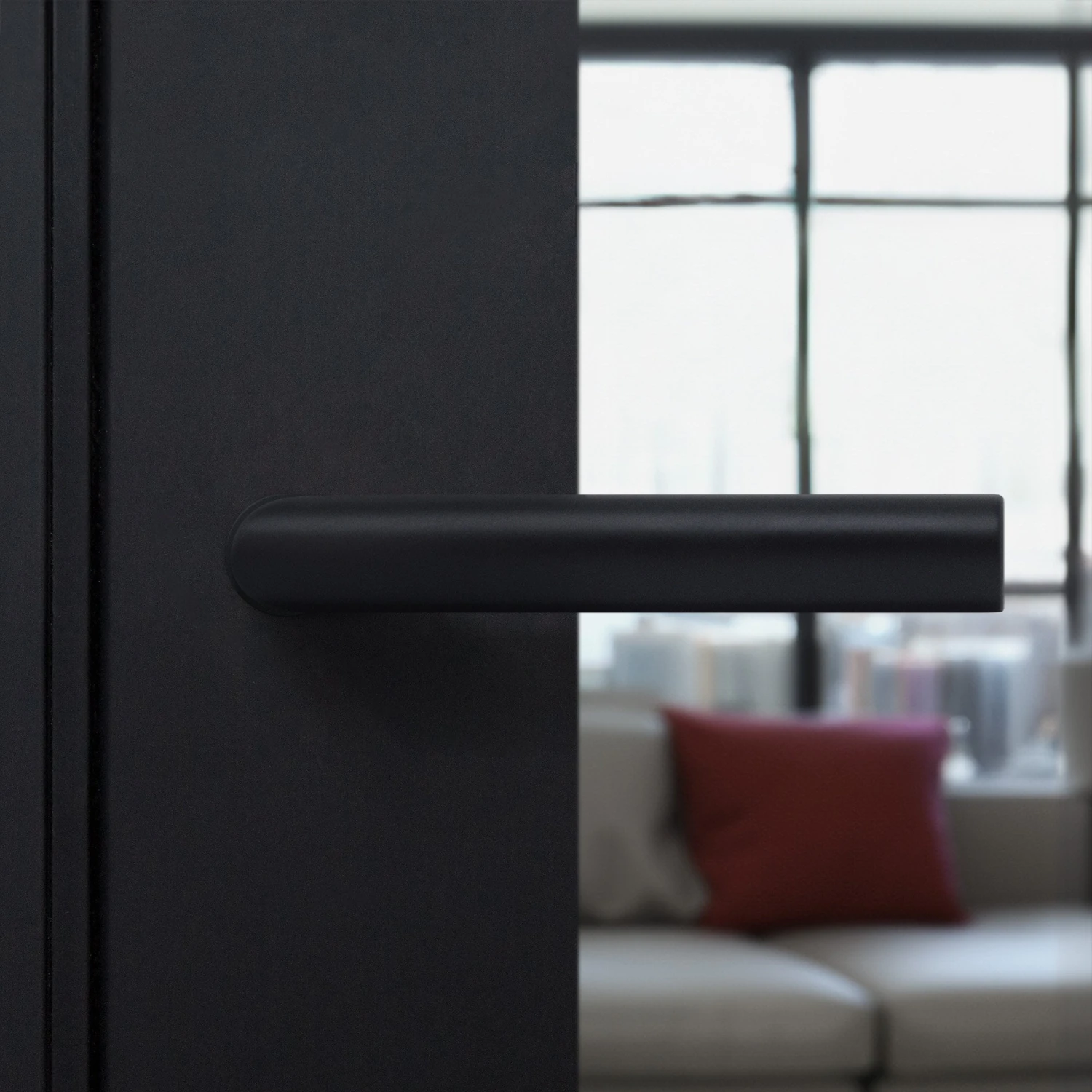 Studio Industrial Round Rose Lever Door Handle Set - Matt Black (307042) 2 Studio Industrial Round Rose Lever Door Handle Set - Matt Black (307042) - Image 2