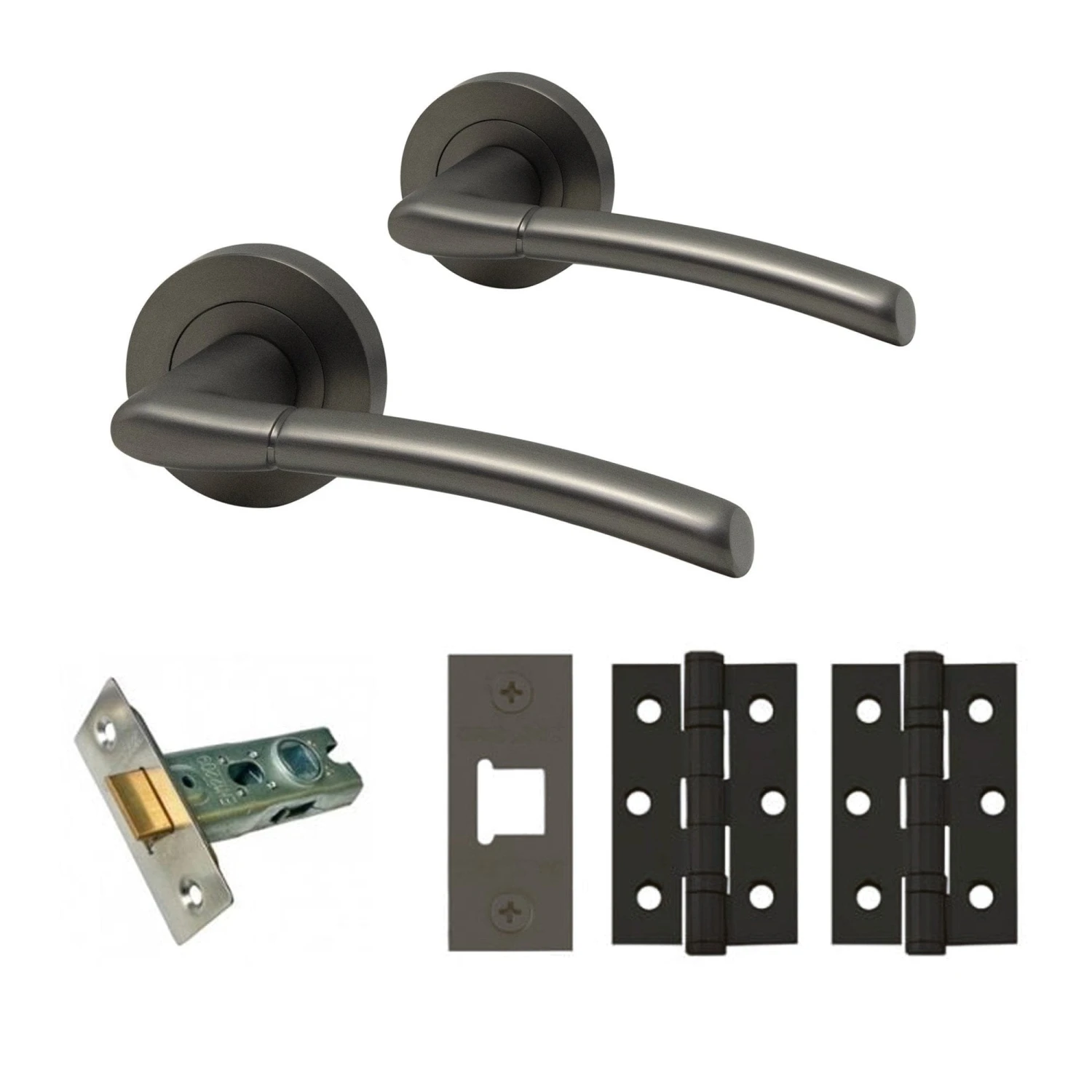 Falcon Lever On Round Rose Door Handle Set - Gun Metal Grey (107879) 1 Falcon Lever On Round Rose Door Handle Set - Gun Metal Grey (107879)