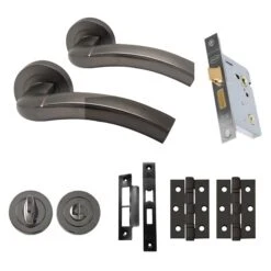 Jade Internal Bathroom Lever Handle On Round Rose Handle Set - Gun Metal Grey (107880)