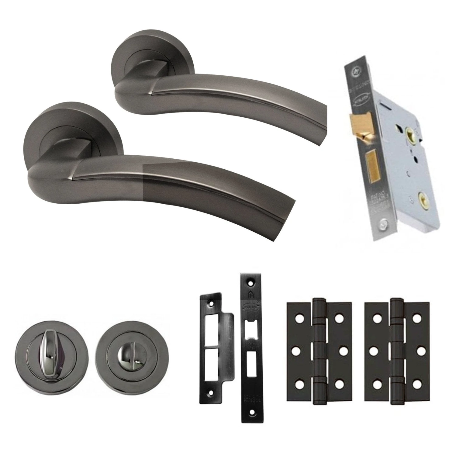 Jade Internal Bathroom Lever Handle On Round Rose Handle Set - Gun Metal Grey (107880) 1 Jade Internal Bathroom Lever Handle On Round Rose Handle Set - Gun Metal Grey (107880)