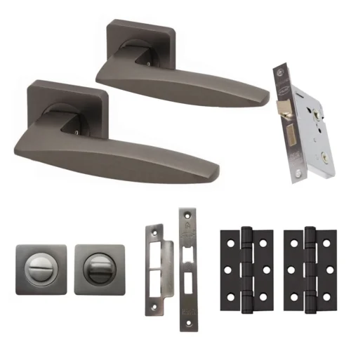 Sable Internal Bathroom Lever Handle On Square Rose Handle Set - Gun Metal Grey (107882)