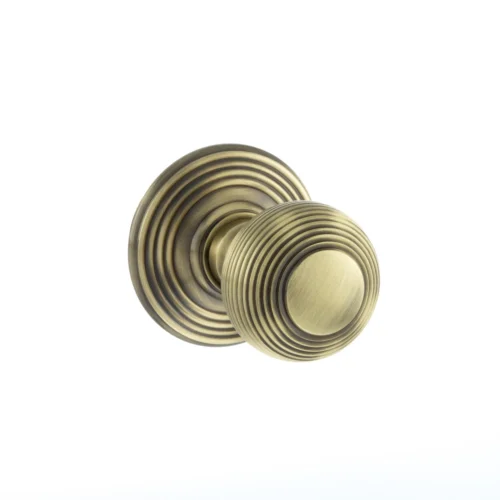 Old English Ripon Round Reeded Mortice Door Knob - Antique Brass (119835)