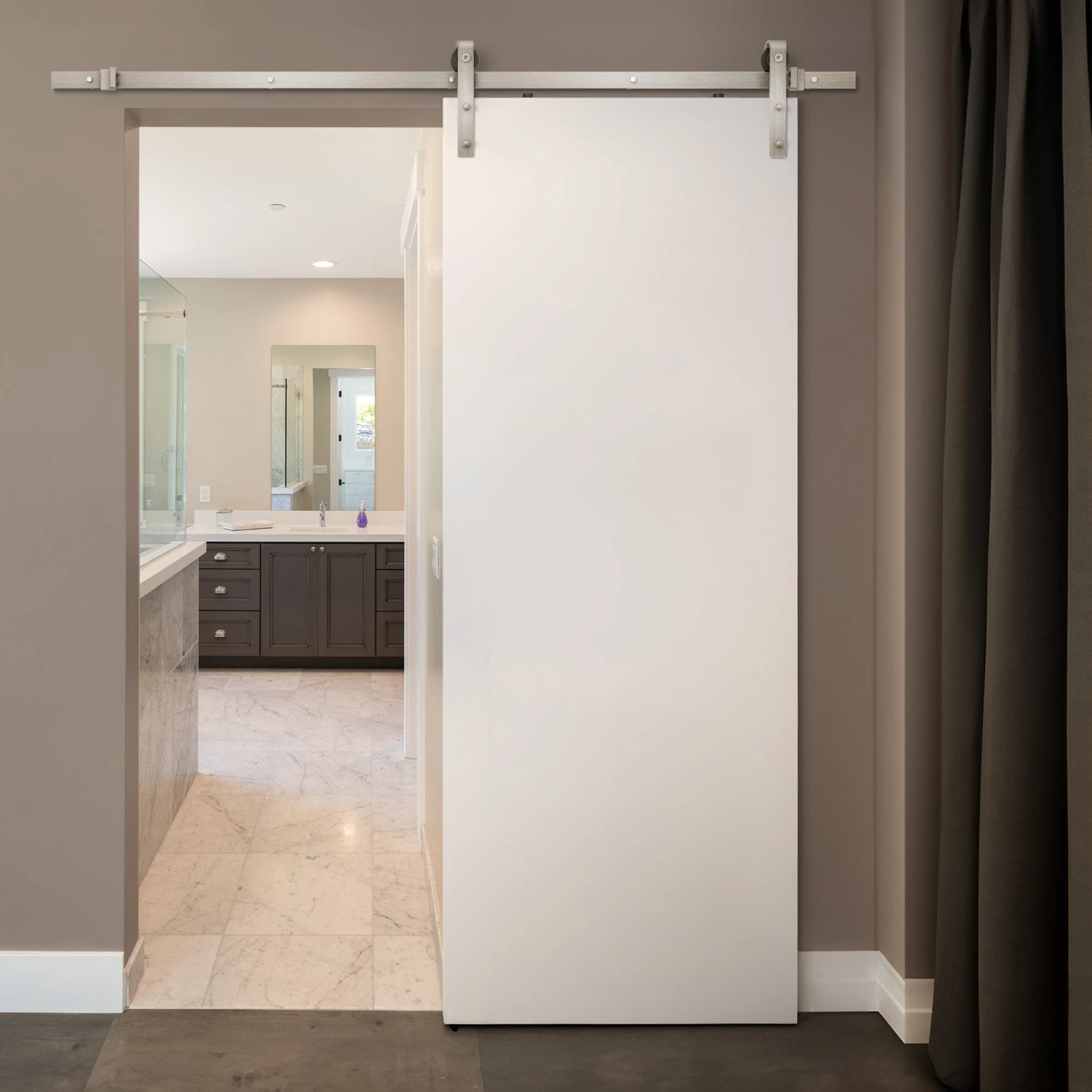 Satin Nickel 1.98m Face Mounted Sliding Barn Door Track (119281) 1 Satin Nickel 1.98m Face Mounted Sliding Barn Door Track (119281)