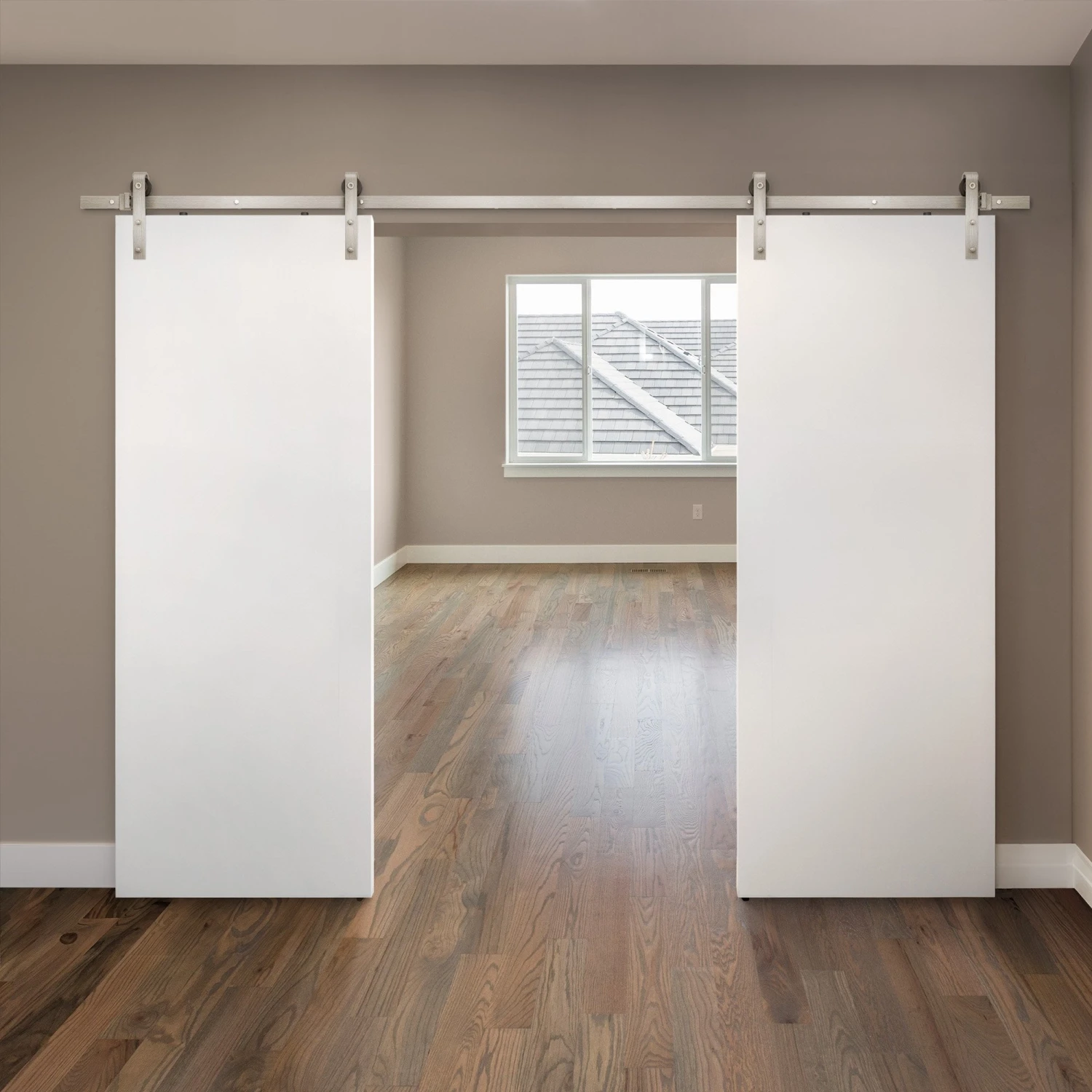 Satin Nickel 3m Face Mounted Sliding Barn Pair Door Track (119282) 1 Satin Nickel 3m Face Mounted Sliding Barn Pair Door Track (119282)