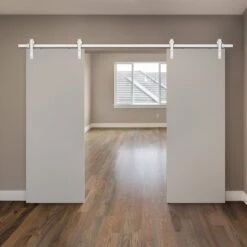 White 3m Face Mounted Sliding Barn Pair Door Track (119284)