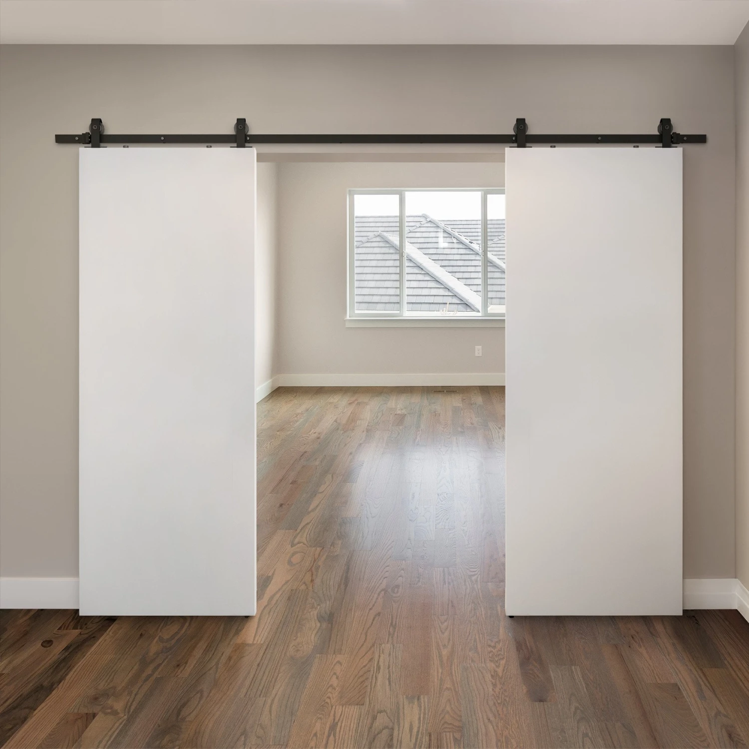 Matt Black 3m Top Hung Sliding Barn Pair Door Track (119286) 1 Matt Black 3m Top Hung Sliding Barn Pair Door Track (119286)