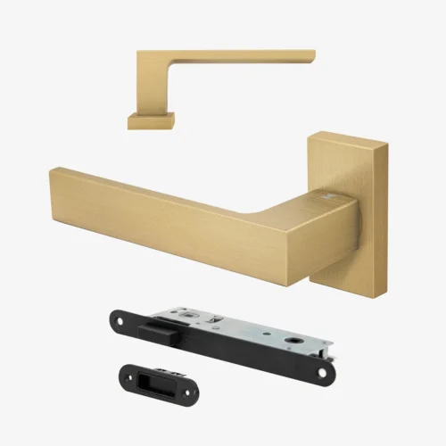 Studio Industrial Square Rose Lever Door Handle Set - Satin Brass (324760)