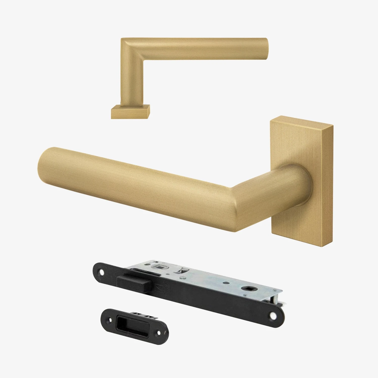 Studio Industrial Round Rose Lever Door Handle Set - Satin Brass (324761) 1 Studio Industrial Round Rose Lever Door Handle Set - Satin Brass (324761)