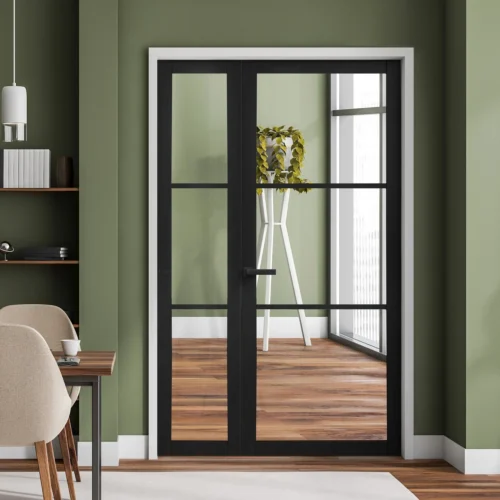 Black Internal Fully Finished Industrial Studio 3 Light Clear Glass Sidelight (119898)