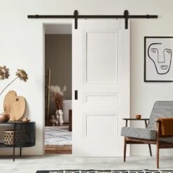 White Internal Primed Elegance Henley Sliding Door - Black Face Mounted (119988)