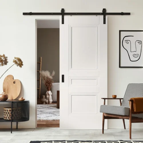 White Internal Primed Elegance Henley Sliding Door - Black Face Mounted (119988)
