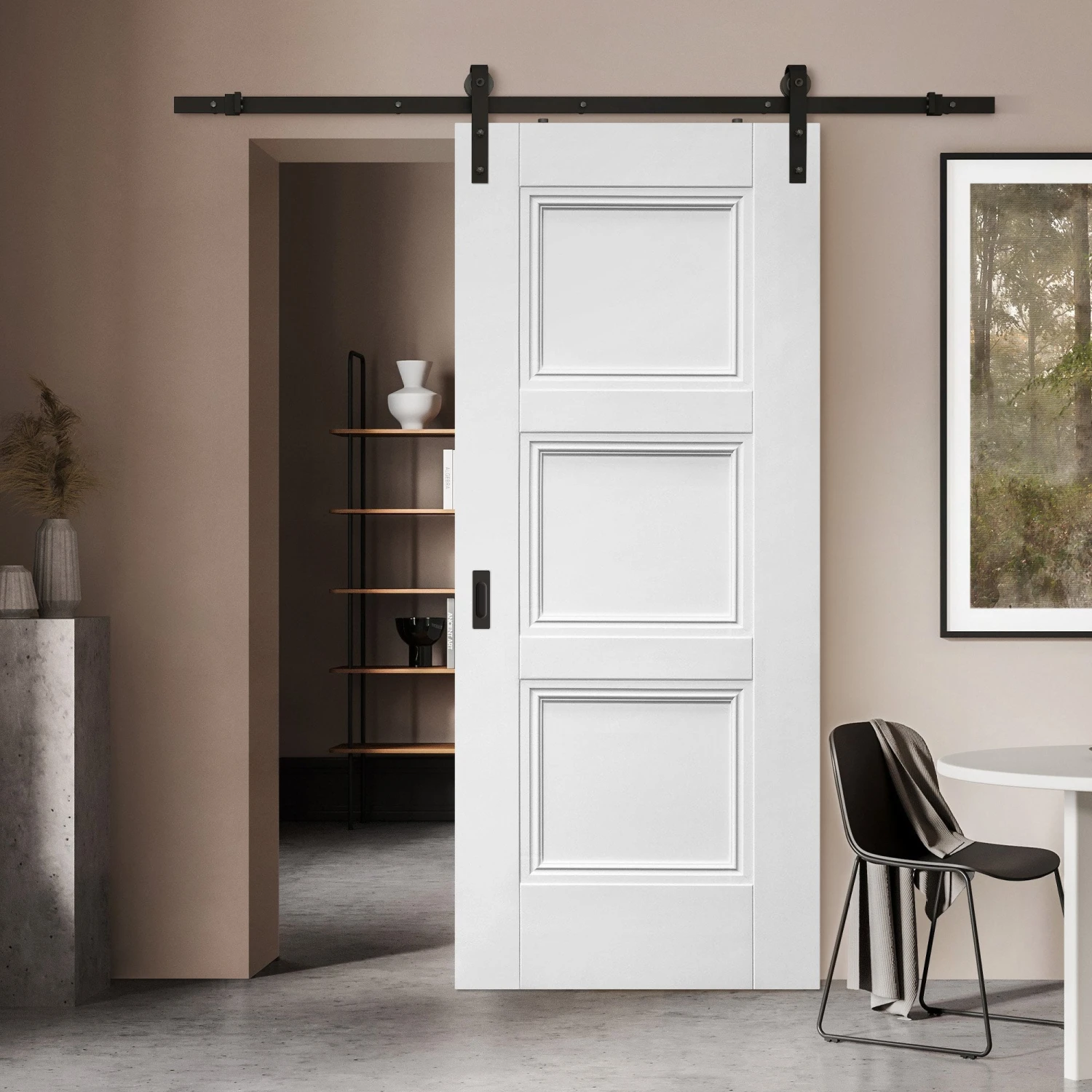 White Internal Primed Elegance Ripley Sliding Door - Black Face Mounted (119992) 1 White Internal Primed Elegance Ripley Sliding Door - Black Face Mounted (119992)