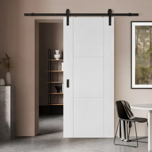 White Internal Primed Trent 3 Panel Sliding Door - Black Face Mounted (120012)