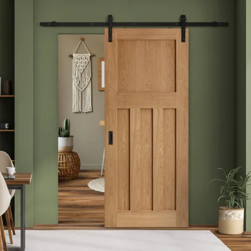 Oak Internal Unfinished 1930's DX 4 Panel Sliding Door - Black Face Mounted (119942)