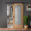 Oak Internal Unfinished Pattern 10 1 Light Obscure Glass Sliding Door - Black Face Mounted (119946)