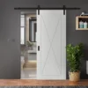 White Internal Primed Alexa 4 Panel Sliding Door - Black Face Mounted (119972)
