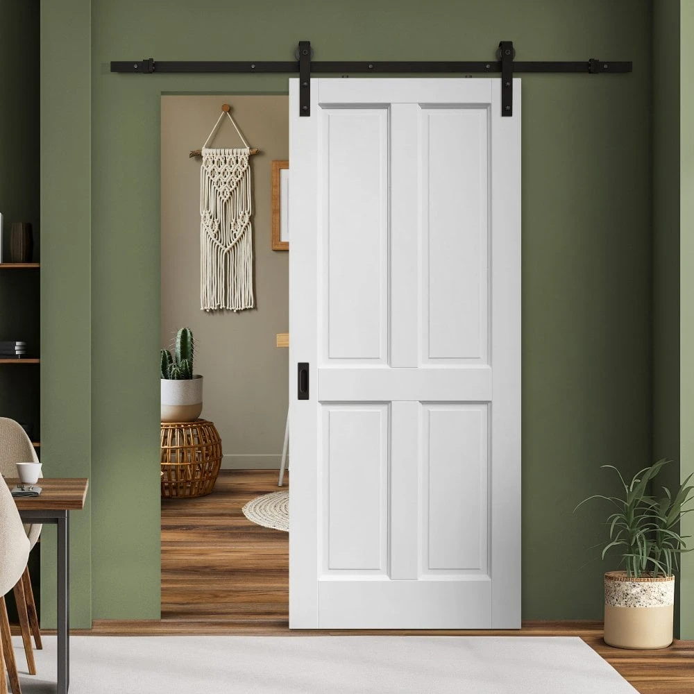 White Internal Primed Berkeley 4 Panel Sliding Door - Black Face Mounted (119979) 1 White Internal Primed Berkeley 4 Panel Sliding Door - Black Face Mounted (119979)