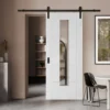 White Internal Primed Parma 5 Panel Clear Glass Sliding Door - Black Face Mounted (119995)