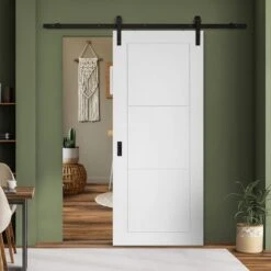 White Internal Primed Temple 3 Panel Sliding Door - Black Face Mounted (120007)