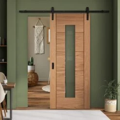 Oak Internal Unfinished Parma 1 Light Clear Glass Sliding Door - Black Face Mounted (120037)