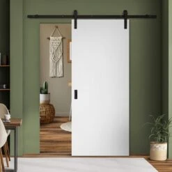 White Primed Internal Lifestyle Flush Sliding Door - Black Face Mounted (120035)