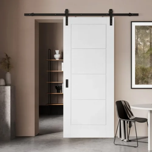 White Internal Moulded Lifestyle Ladder Sliding Door - Black Face Mounted (120028)