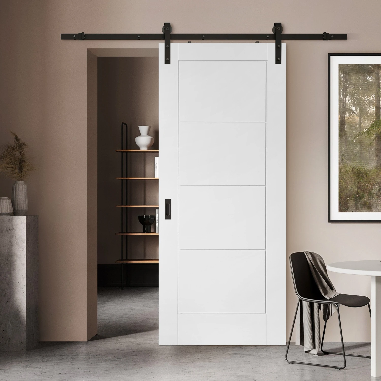 White Internal Moulded Lifestyle Ladder Sliding Door - Black Face Mounted (120028) 1 White Internal Moulded Lifestyle Ladder Sliding Door - Black Face Mounted (120028)