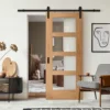Oak Internal Unfinished Shaker 4 Light Clear Glass Sliding Door - Black Face Mounted (119948)