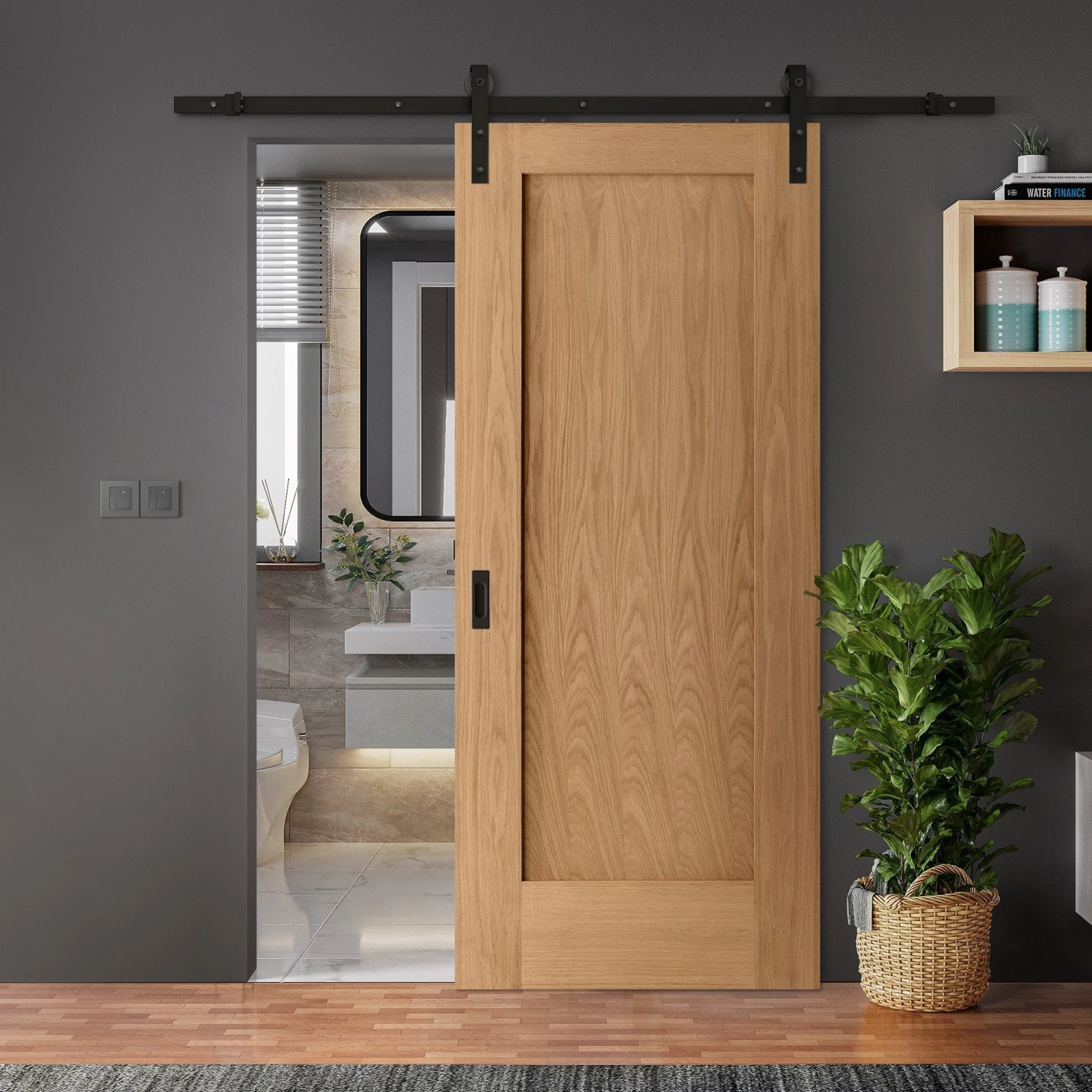 Oak Internal Unfinished Pattern 10 1 Panel Sliding Door - Black Face Mounted (119947) 1 Oak Internal Unfinished Pattern 10 1 Panel Sliding Door - Black Face Mounted (119947)