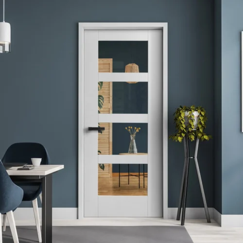 White Internal Primed Shaker 4 Light Clear Glass Door (51777)