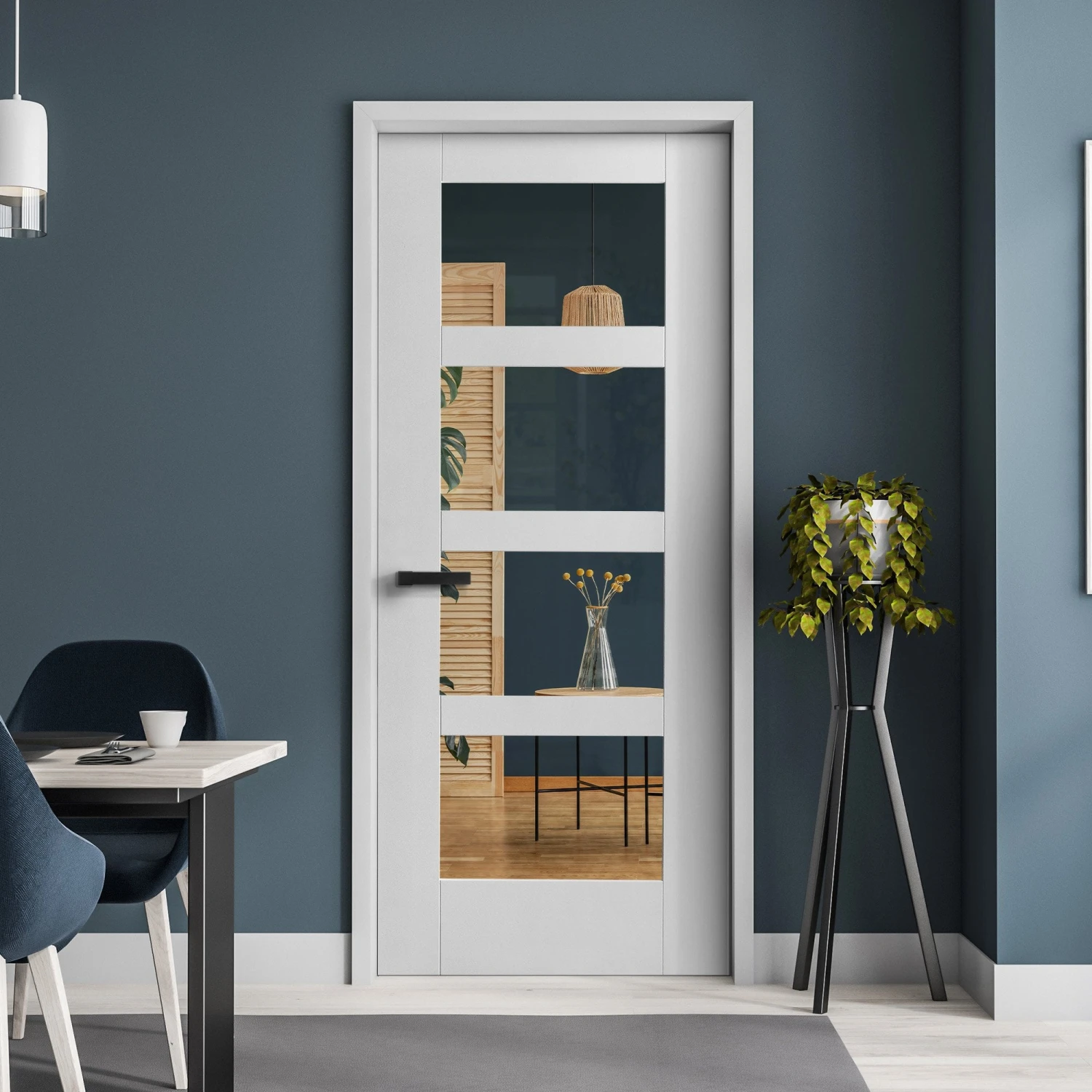 White Internal Primed Shaker 4 Light Clear Glass Door (51777) 1 White Internal Primed Shaker 4 Light Clear Glass Door (51777)