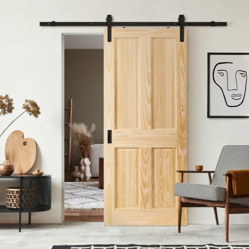 Clear Pine Internal Unfinished Malton 4 Panel Sliding Door - Black Face Mounted (119906)