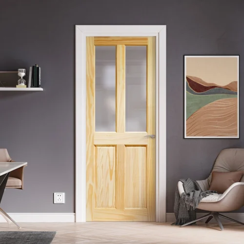 Clear Pine Internal Unfinished 2 Panel 2 Light Obscure Glass Door (93643)