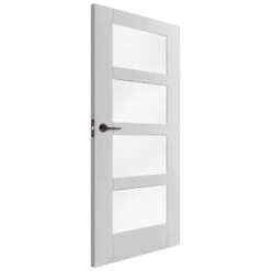 White Internal Primed Shaker 4 Light Obscure Glass Made-to-Measure Door (120523) -Oak Door Store 1700564856 61380800
