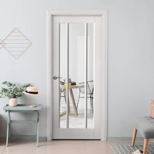 White Internal Primed Toledo 3 Light Clear Glass Made-to-Measure Door (120527)