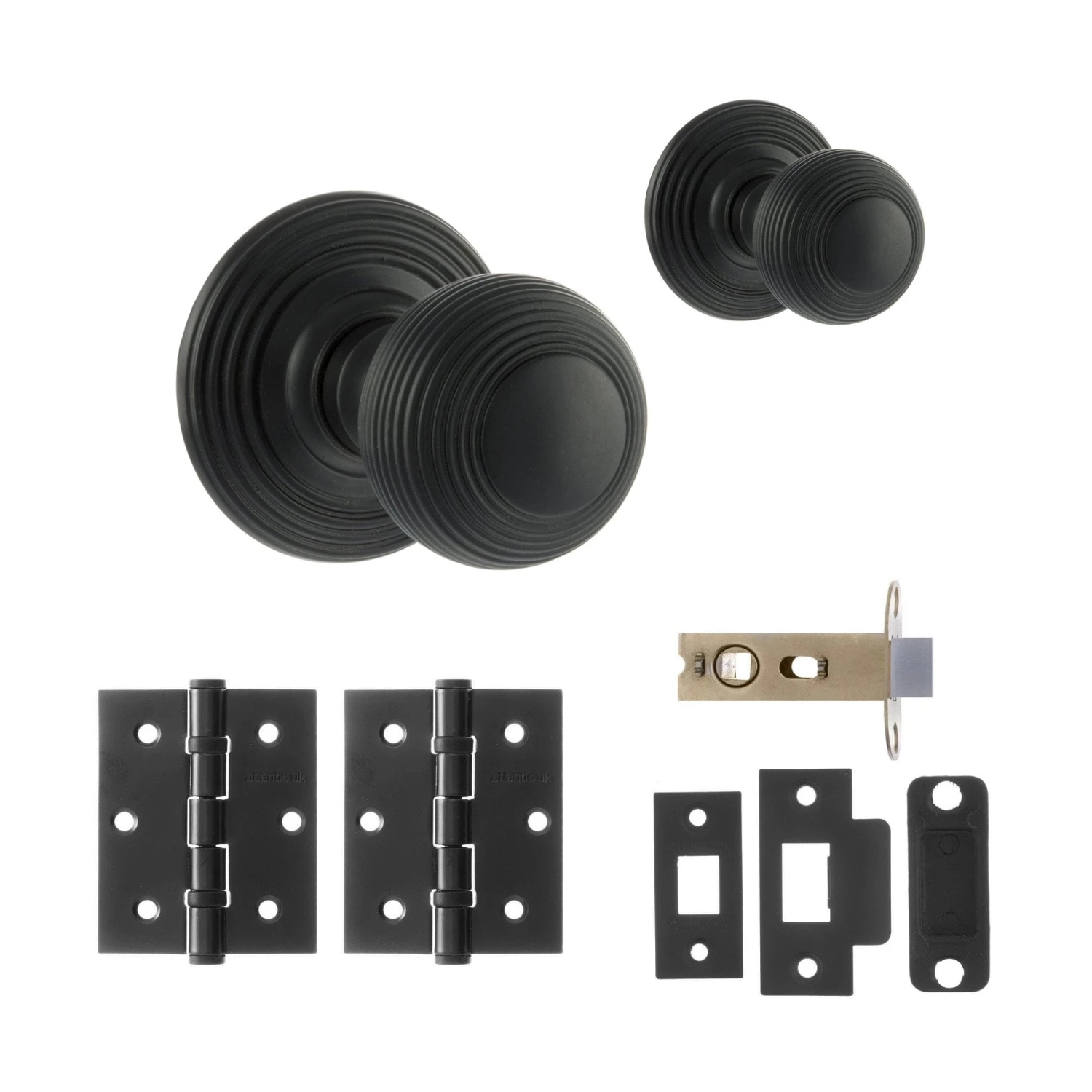 Ripon Round Reeded Mortice Door Knob Set - Matt Black (120416) 1 Ripon Round Reeded Mortice Door Knob Set - Matt Black (120416)