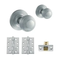 Ripon Round Reeded Mortice CE13 Fire Door Knob Set - Satin Chrome (120427)