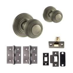 Ripon Round Reeded Mortice Door Knob Set - Gun Metal (120431)