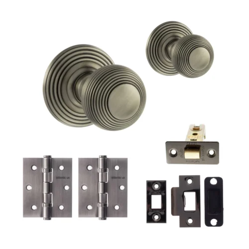 Ripon Round Reeded Mortice Door Knob Set - Gun Metal (120431)